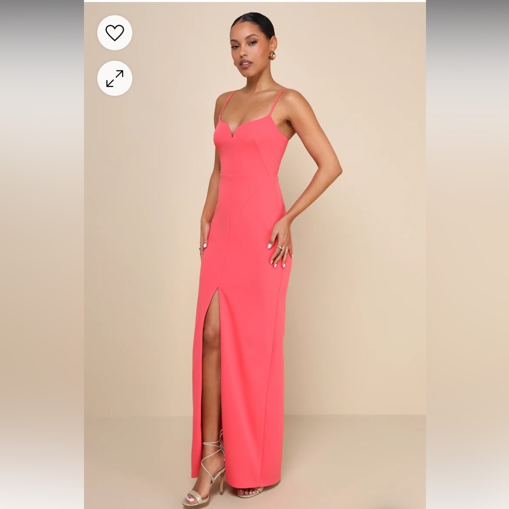 NWT Lulu’s Impressive Glamour Coral Pink Sleeveless Column Maxi Dress - Picture 3 of 7